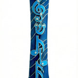 Hand-painted blue pewter mezuzah with musical symbols, treble clef, decorative stones, 5.5 inches tall, suitable for home door blessings