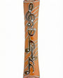Orange pewter mezuzah with musical symbols, treble clef, decorated stones, suitable for home doors, glossy finish, handcrafted in USA.