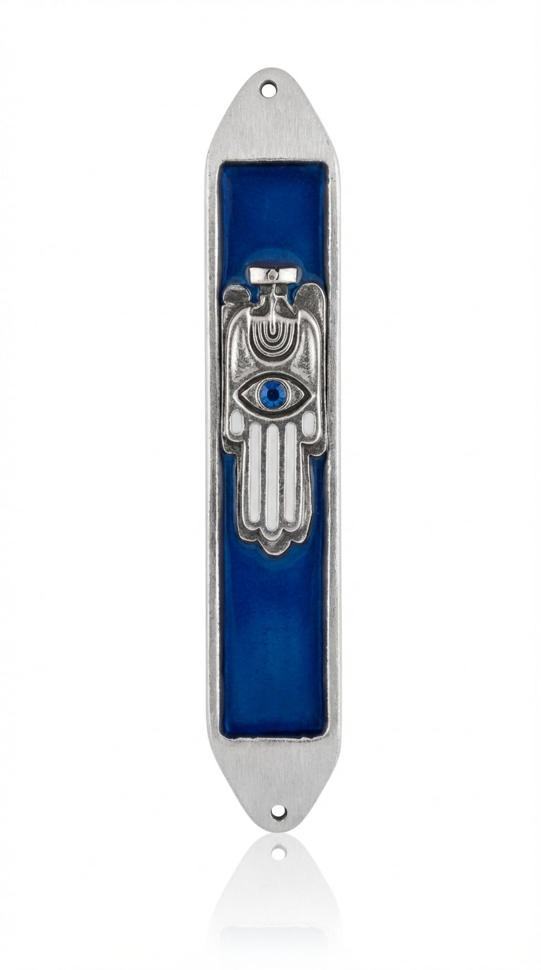 High-resolution image of the Mystic Mezuzah showcasing its detailed design, multi-layered symbolism, and polished surface on a white studio background with a soft reflection.