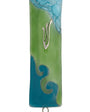 Elegant Ocean Glass Mezuzah made in USA, 4.5 inches tall, with Hebrew engraved details, set against a clean white background with soft reflection.