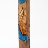Handcrafted ocean olive wood and blue resin mezuzah case made in Israel for a 6-inch kosher scroll