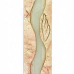 Elegant Oceanside Mezuzah made of glass and Jerusalem Stone, with ocean wave design, on a white background with soft reflection.