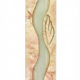 Elegant Oceanside Mezuzah made of glass and Jerusalem Stone, with ocean wave design, on a white background with soft reflection.