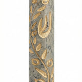 High-resolution image of a handcrafted Jerusalem stone Mezuzah with a golden olive branch design, set against a pure white background with a subtle reflection.