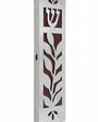 High-quality red olive leaf mezuzah made in Israel with detailed Hebrew engravings and ornate design, shown on a white background with soft reflection.