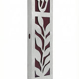 High-quality red olive leaf mezuzah made in Israel with detailed Hebrew engravings and ornate design, shown on a white background with soft reflection.