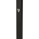 Black aluminum outdoor mezuzah with screw cap, designed for durability and easy mounting on exterior doors, includes optional scroll inside.