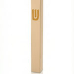Elegant outdoor aluminum mezuzah in gold finish with screw cap, designed for exterior doors, includes strong mounting tape, made in Israel.