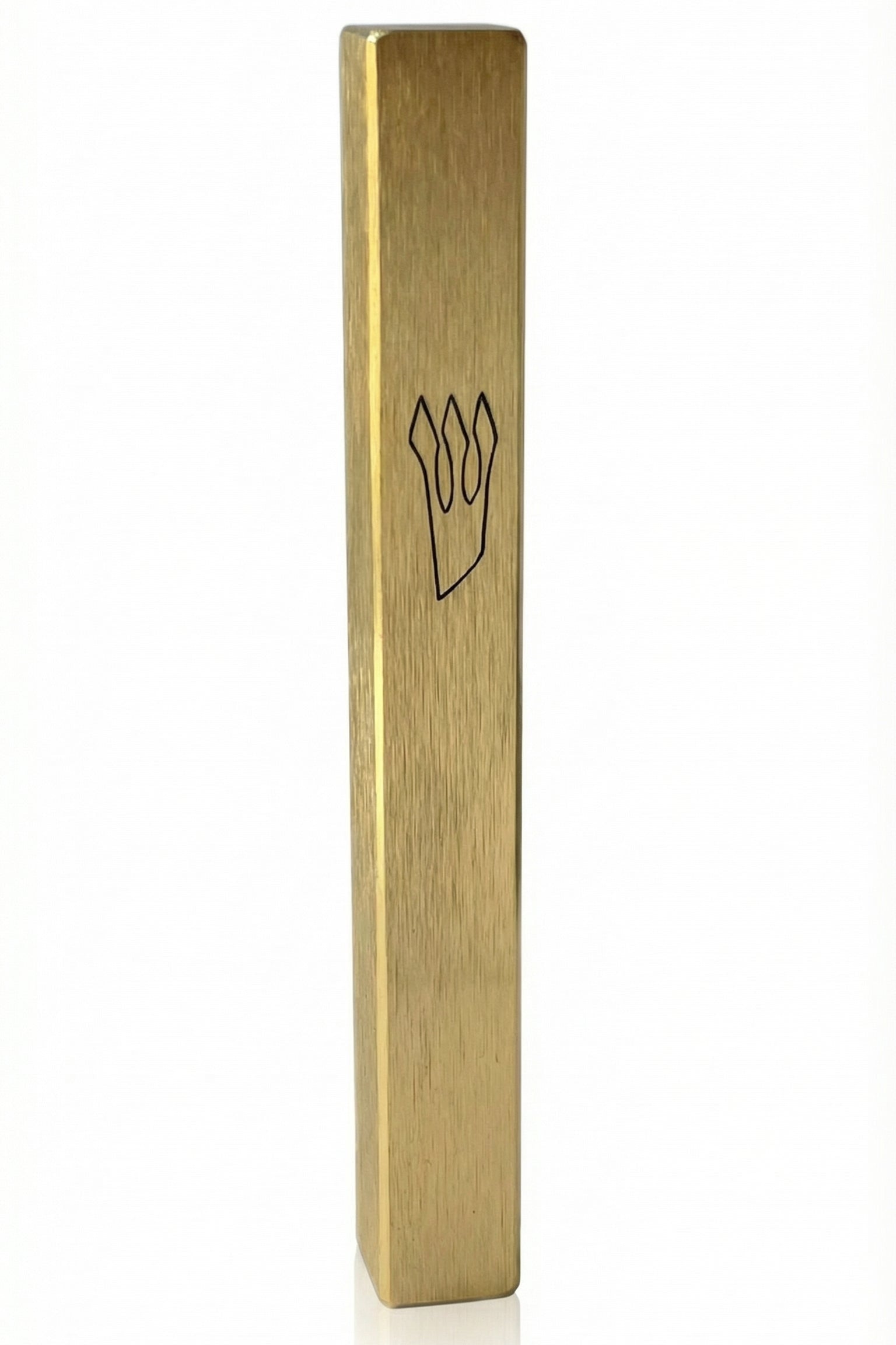 High-quality outdoor brass mezuzah with detailed engraving and Hebrew letters, designed for durable outdoor door application.