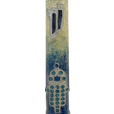 Pacific Blue Hamsa Mezuzah made in Israel, hand-painted with enamel, with detailed Hebrew engravings, on a white studio background.