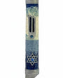 Pacific Blue Mezuzah with Star of David, handcrafted in Israel, pewter material, hand-painted enamel, displayed on a white studio background with subtle reflection.