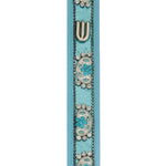 Bright metal mezuzah with paisley and floral motifs, 5-inch tall, designed for doorpost decoration, with detailed engravings and Hebrew script.