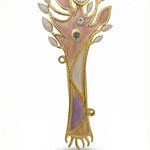 Pastel Tree of Life Mezuzah made of pewter with hand-painted enamel, displaying intricate Hebrew symbols and decorative motifs on a neutral white background.