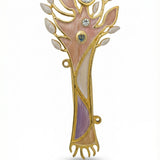 Pastel Tree of Life Mezuzah made of pewter with hand-painted enamel, displaying intricate Hebrew symbols and decorative motifs on a neutral white background.