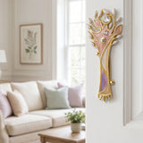 Polished, hyper-realistic image of pastel tree of life mezuzah mounted on a doorway in a modern indoor setting.