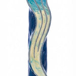 Delicate pastel blue wavey Shin Mezuzah with enamel finish, perfect for adding artistic blessing to home doors, with clear details and glossy surface.