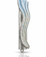 Blue pastel wave design Mezuzah with Hebrew Shin, crafted in enamel with detailed surface textures, mounted on a white background.