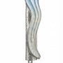 Blue pastel wave design Mezuzah with Hebrew Shin, crafted in enamel with detailed surface textures, mounted on a white background.