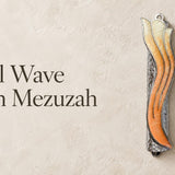 Pastel wave peach enamel and pewter mezuzah case designed for a 4-inch kosher scroll with a delicate Shin letter design.