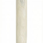 Elegant pearl-colored aluminum mezuzah in Israel style, with detailed Hebrew inscriptions and decorative motifs, on a white background with subtle reflection.