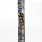 a 5-inch pewter Kotel Mezuzah with Shin letter and blue accent stones