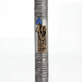 a 5-inch pewter Kotel Mezuzah with Shin letter and blue accent stones