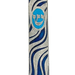 Petite pewter finish mezuzah case with Hebrew letters, decorative motifs, and smooth curves, displayed on a white studio surface with a subtle reflection.