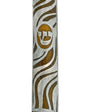 Pewter finish pewter Wave Mezuzah in petite size with Hebrew engravings, mounted on a white background with soft reflection.