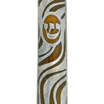 Pewter finish pewter Wave Mezuzah in petite size with Hebrew engravings, mounted on a white background with soft reflection.