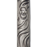 Petite pewter Wave Mezuzah with Hebrew lettering, crafted in Israel, designed for doorways, includes mounting options and optional scroll.