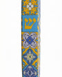Upscale Portugal Mezuzah made of ceramic, detailed engravings and Hebrew text, displayed with clean white background and soft reflection.
