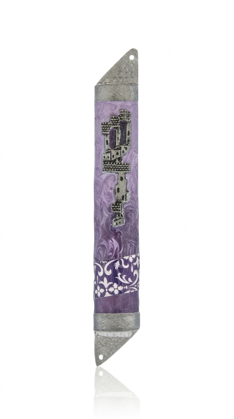 High-quality Prince Mezuzah made of pewter and hand-painted with enamel, measuring 5.3/8 inches tall, designed for sacred doorways with detailed craftsmanship.