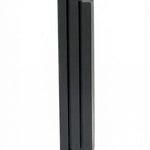 Black aluminum Pyramid Mezuzah with Hebrew engravings, designed for home doors, includes strong mounting tape, no scroll.