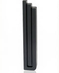 Black aluminum Pyramid Mezuzah cover, designed for home doors, includes strong mounting tape