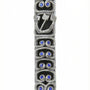 Blue sequined pewter Ram Mezuzah with curved horn design, 6.3 inches tall, suitable for Jewish home doorways with detailed craftsmanship.