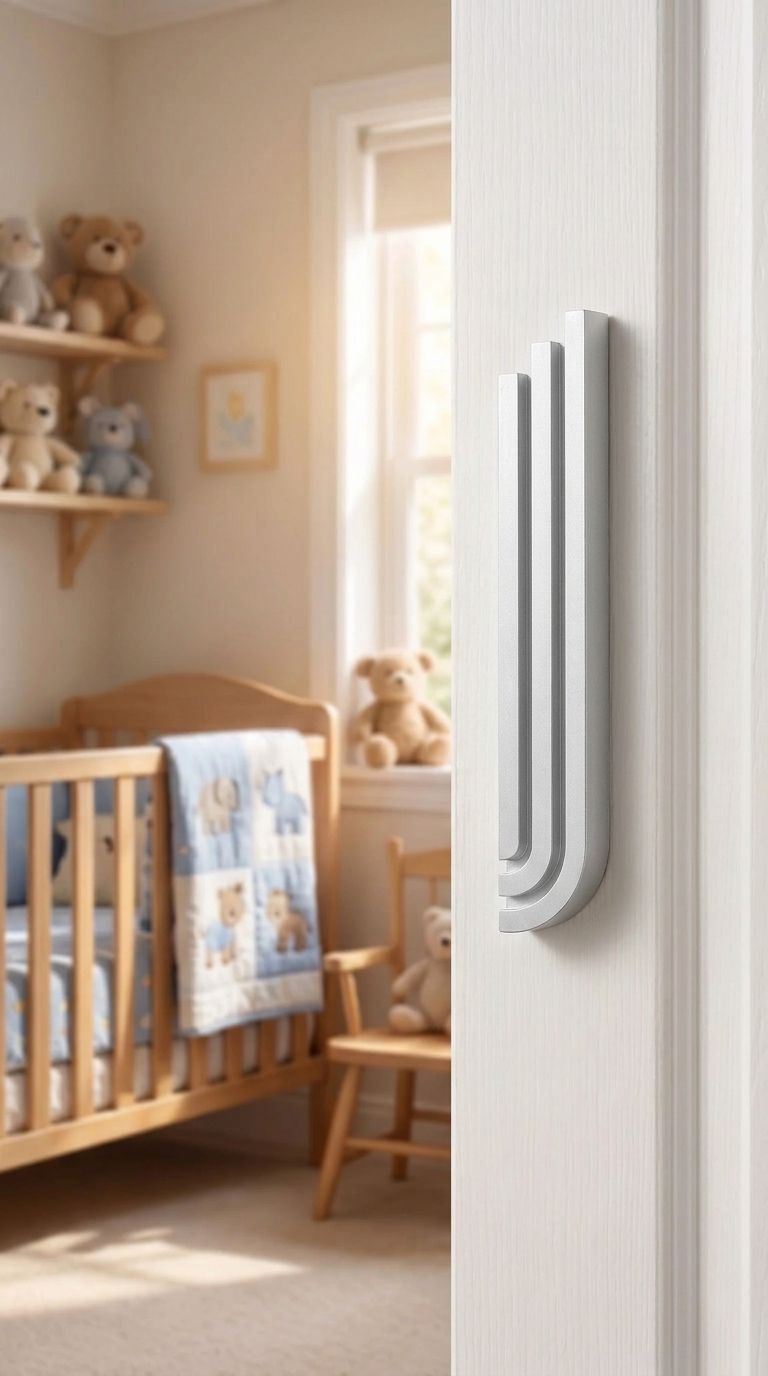 Mezuzah mounted on a residential doorpost in a natural indoor setting, showing true-to-life scale.