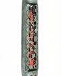 Providence Pewter Mezuzah in red with intricate symbols, green enamel cutouts, and colorful crystals for a Jewish home decoration.