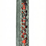 Providence Pewter Mezuzah in red with intricate symbols, green enamel cutouts, and colorful crystals for a Jewish home decoration.