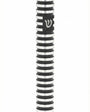 Grooved Cylinder black aluminum mezuzah case on white with polished silver rings, a high-contrast round body, and a silver Hebrew Shin