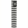 Grooved Cylinder black aluminum mezuzah case on white with polished silver rings, a high-contrast round body, and a silver Hebrew Shin