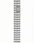 Elegant round gray aluminum mezuzah case with grooved design, suitable for outdoor use, featuring a screw cap and strong mounting tape for home doors