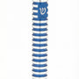 Sleek round blue grooved aluminum mezuzah with screw cap, designed for outdoor use, shown on a white studio background with subtle reflection.