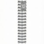 Elegant round gray aluminum mezuzah case with grooved design, suitable for outdoor use, featuring a screw cap and strong mounting tape for home doors.