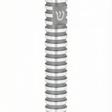 Elegant round gray aluminum mezuzah case with grooved design, suitable for outdoor use, featuring a screw cap and strong mounting tape for home doors.