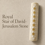 Premium Jerusalem stone mezuzah displayed on a clean background with soft shadow and neutral tones
