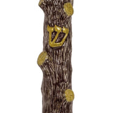 Elegant gold and light brown lacquered pewter mezuzah with seasonal design, suitable for cabins or summer homes, measuring 6 1/4 inches tall.
