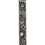 Large hand-crafted mahogany and pewter Mezuzah featuring the seven species of the holy land, designed for elegant home decoration and religious tradition.