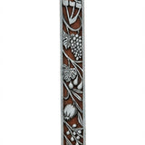 Large hand-crafted mahogany and pewter Mezuzah featuring the seven species of the holy land, designed for elegant home decoration and religious tradition.