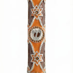 Sahara Mezuzah made of pewter with enamel hand painting, measures 5.25 inches tall, designed for home doorpost decoration.