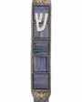 Pewter mezuzah with a rich palette, six sequins frame, detailed Hebrew engravings, and a sleek design for home blessing.